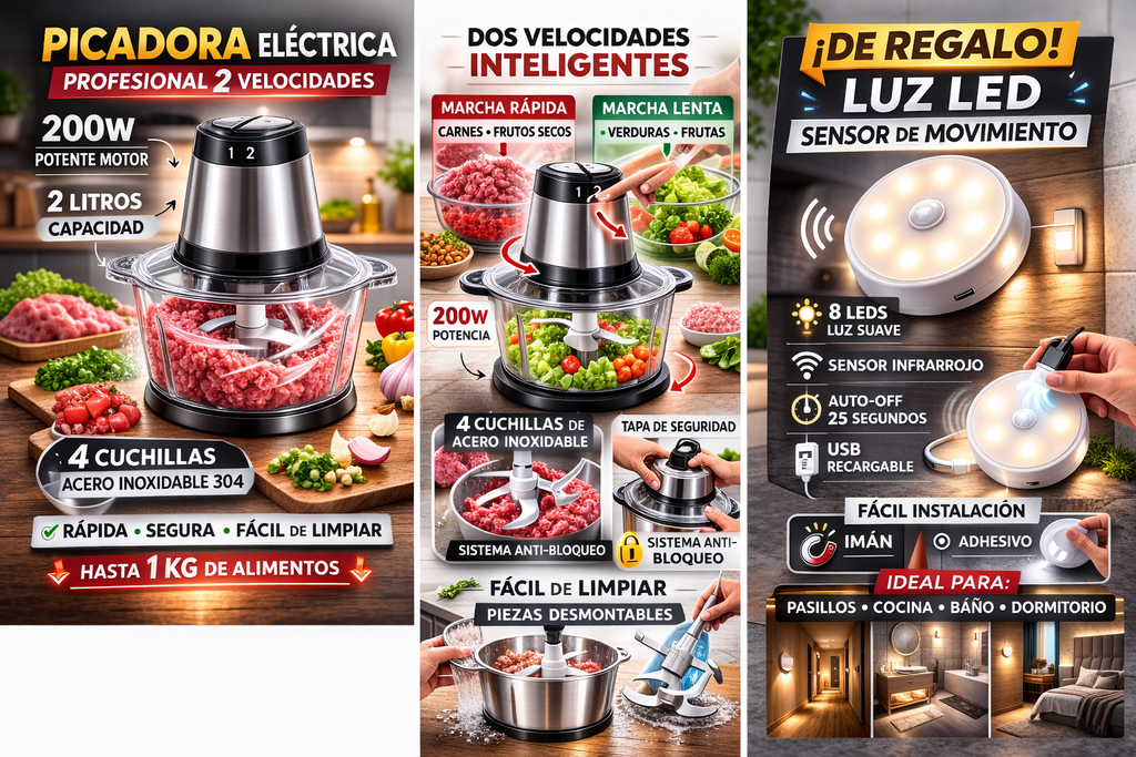 PICADORA ELECTRICA 2 VELOCIDADES MAS LUZ LED NOCTURNA DE REGALO